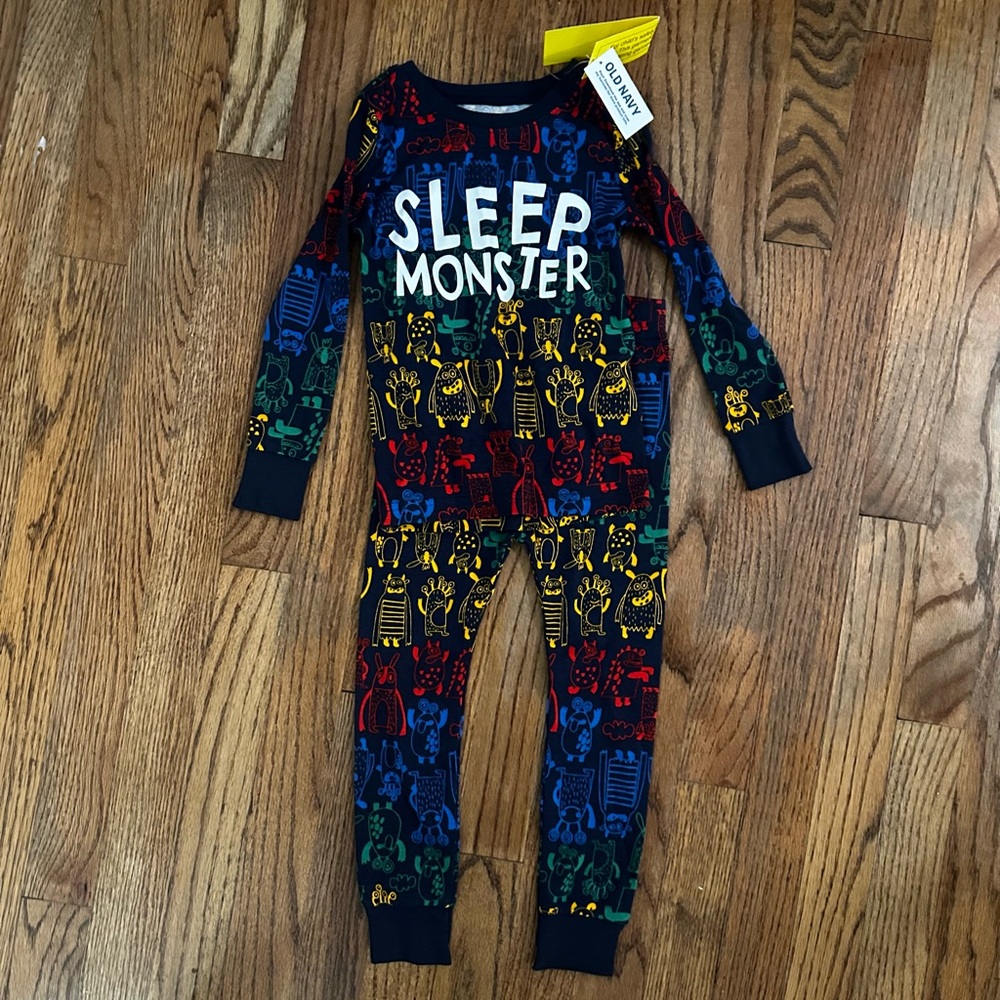 Old Navy Kids Pajama Set - Navy with Multicolor Monsters